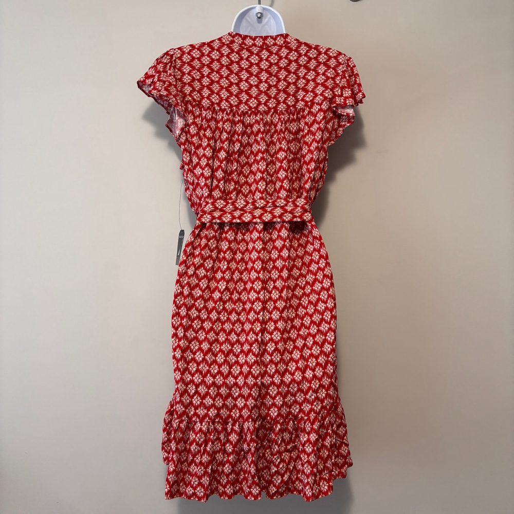 Nautica Jeans Women's Medium Red Crochet-Trim Flutter-Sleeve Mini Dress NWT - Picture 3 of 4